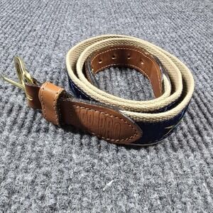 Zep-Pro Belt Mens 36 Mahi Mahi Leather Canvas Solid Brass Made USA Preppy